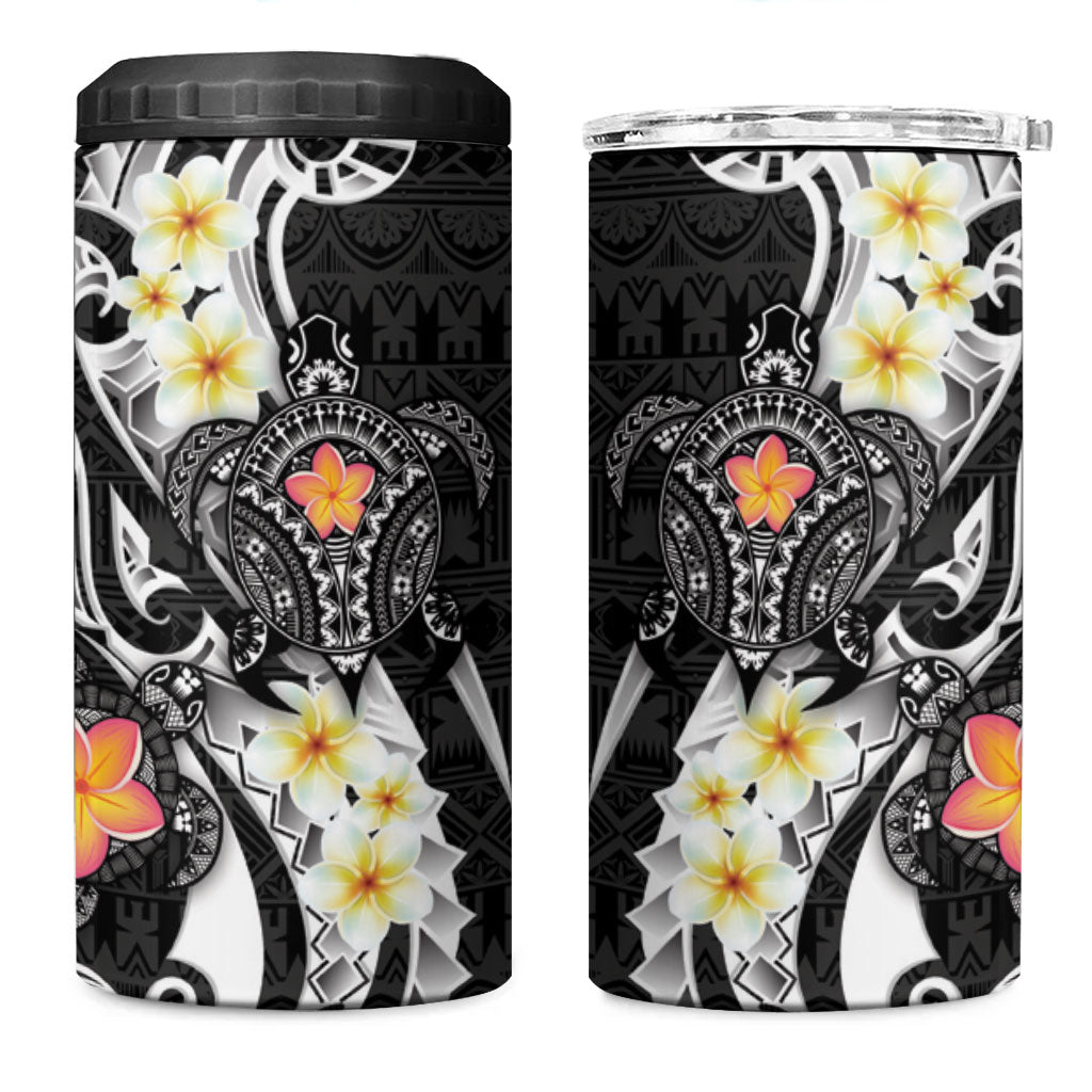 Bula Fiji Tapa Turtle 4 in 1 Can Cooler Tumbler Plumeria Fijian Masi Vonu Black LT14 One Size: 16 oz Black - Polynesian Pride