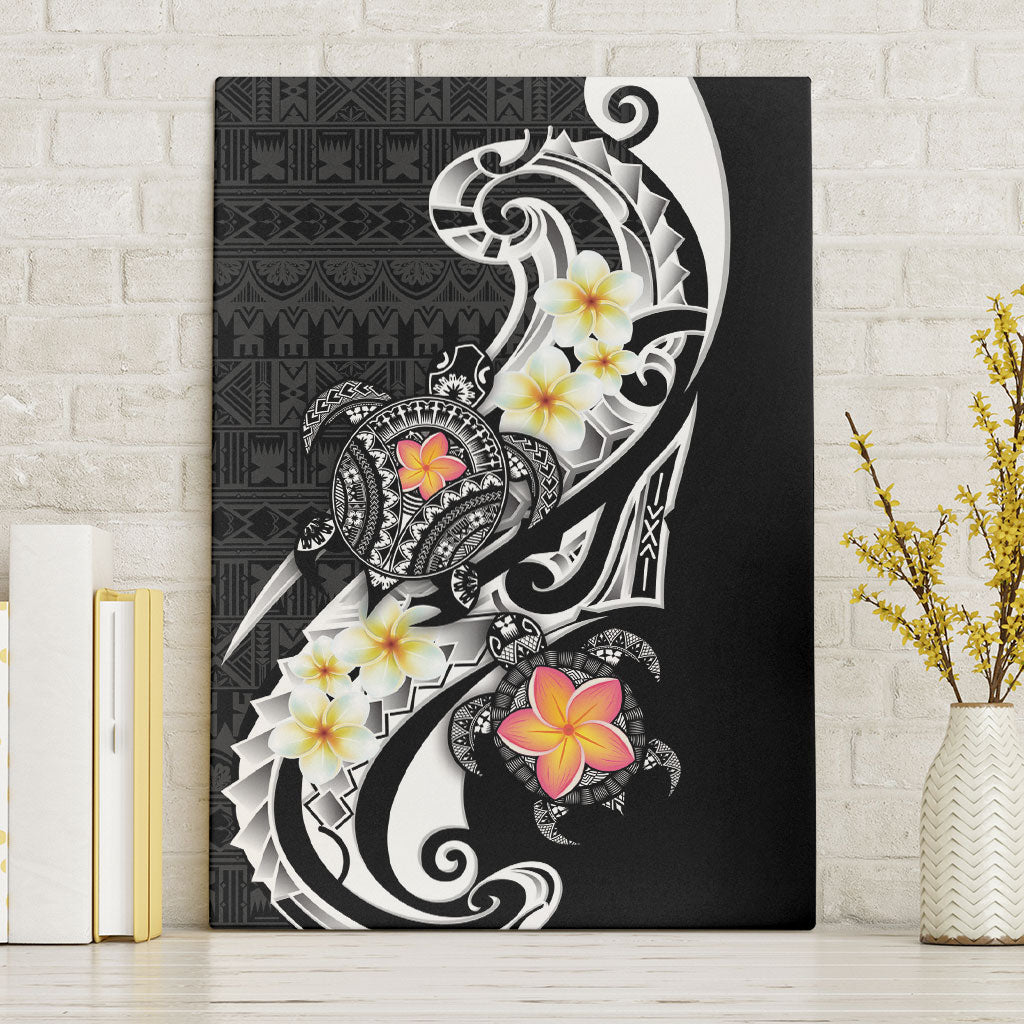 Bula Fiji Tapa Turtle Canvas Wall Art Plumeria Fijian Masi Vonu Black LT14 Without Frame Black - Polynesian Pride