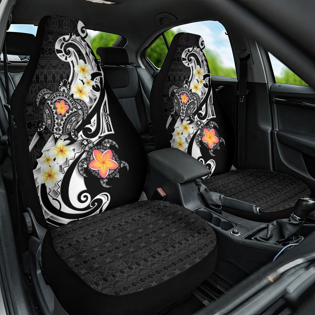 Bula Fiji Tapa Turtle Car Seat Cover Plumeria Fijian Masi Vonu Black LT14 One Size Black - Polynesian Pride