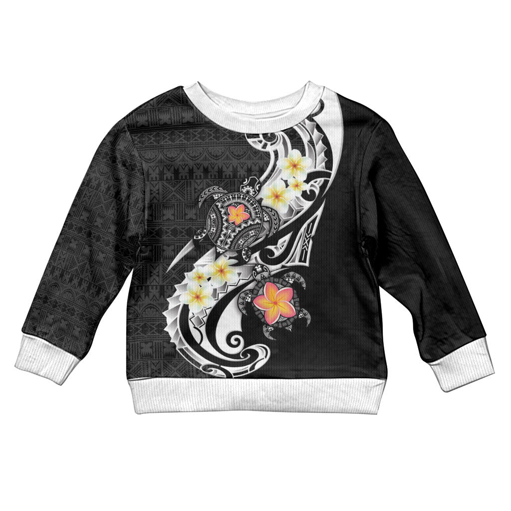 Bula Fiji Tapa Turtle Kid Ugly Christmas Sweater Plumeria Fijian Masi Vonu Black LT14 Kid Black - Polynesian Pride