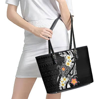 Bula Fiji Tapa Turtle Leather Tote Bag Plumeria Fijian Masi Vonu Black LT14 - Polynesian Pride