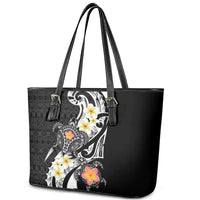 Bula Fiji Tapa Turtle Leather Tote Bag Plumeria Fijian Masi Vonu Black LT14 - Polynesian Pride