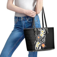 Bula Fiji Tapa Turtle Leather Tote Bag Plumeria Fijian Masi Vonu Black LT14 - Polynesian Pride