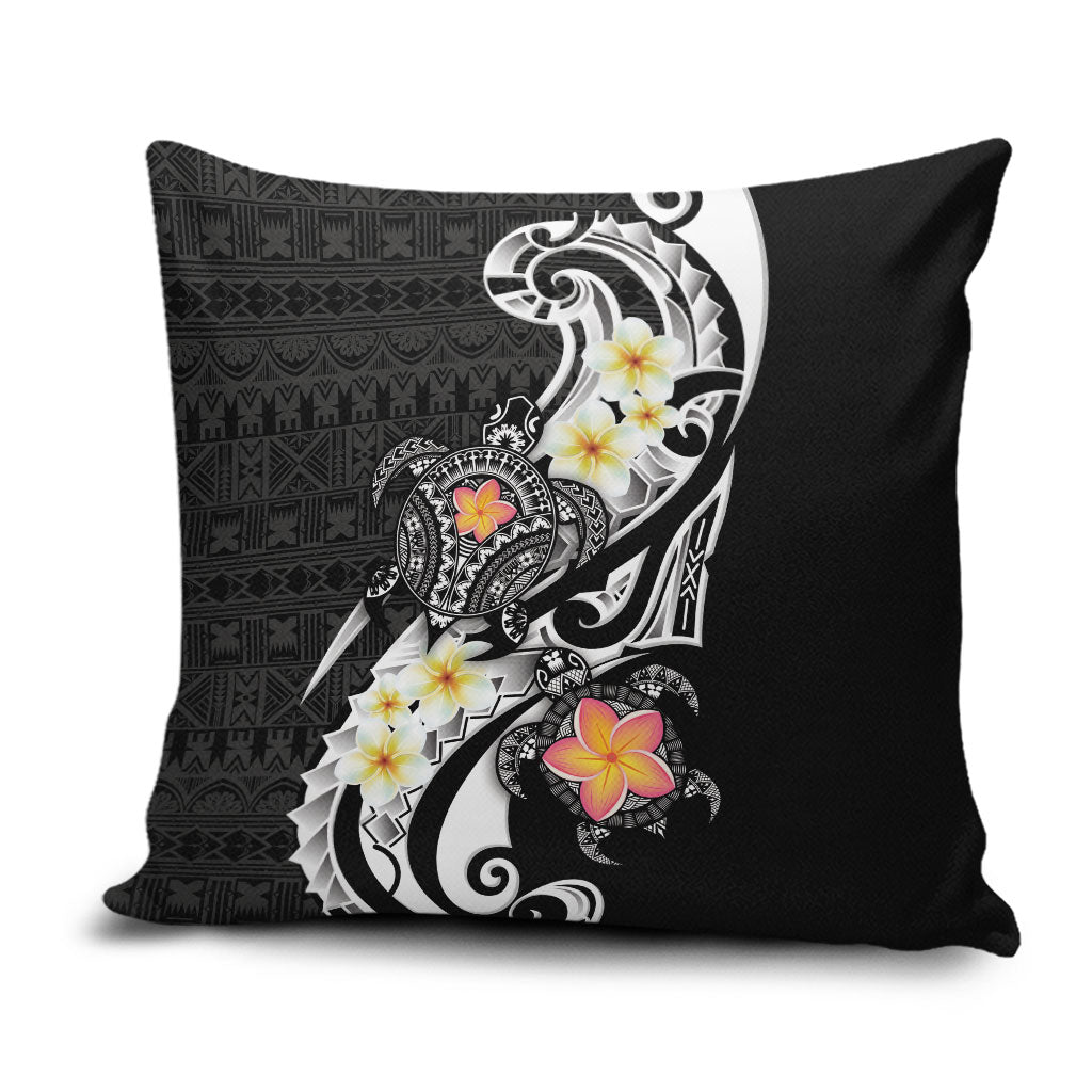 Bula Fiji Tapa Turtle Pillow Cover Plumeria Fijian Masi Vonu Black LT14 Black - Polynesian Pride