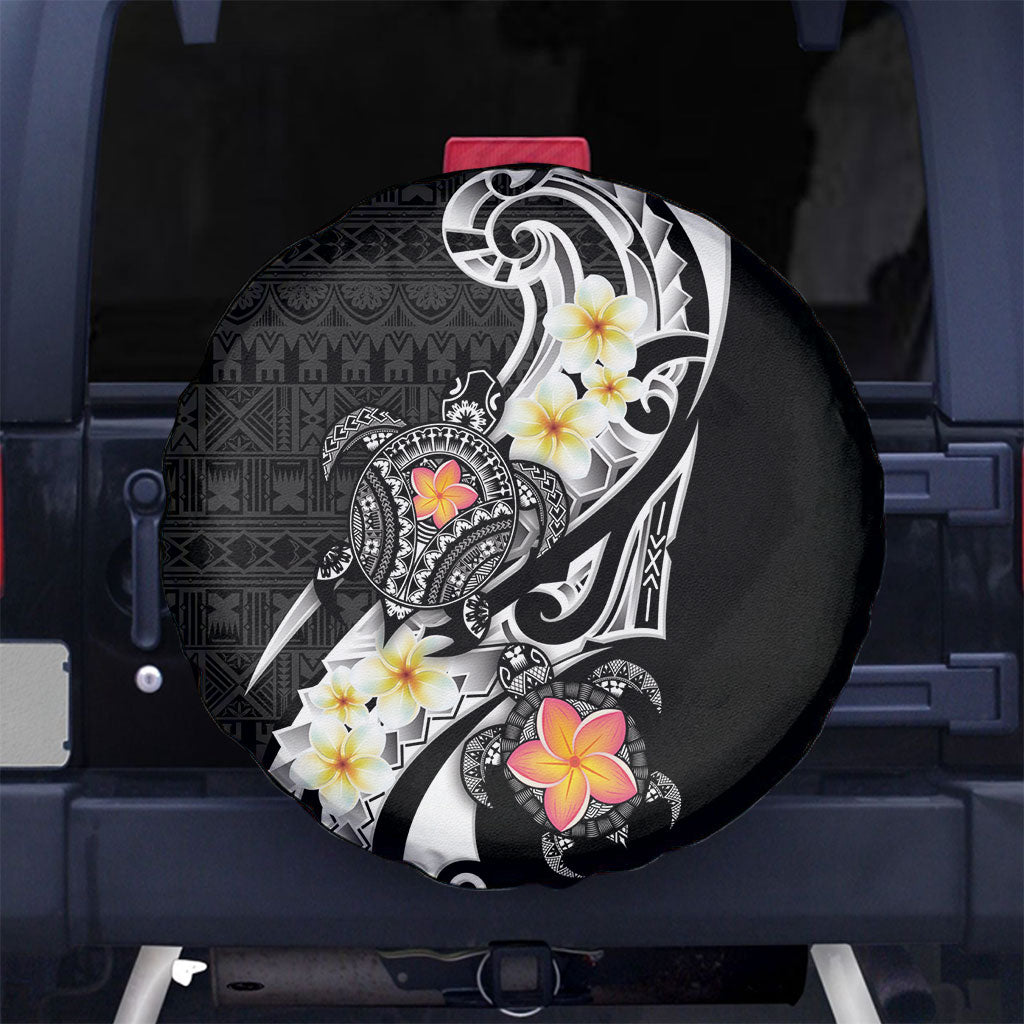 Bula Fiji Tapa Turtle Spare Tire Cover Plumeria Fijian Masi Vonu Black LT14 No hole Black - Polynesian Pride