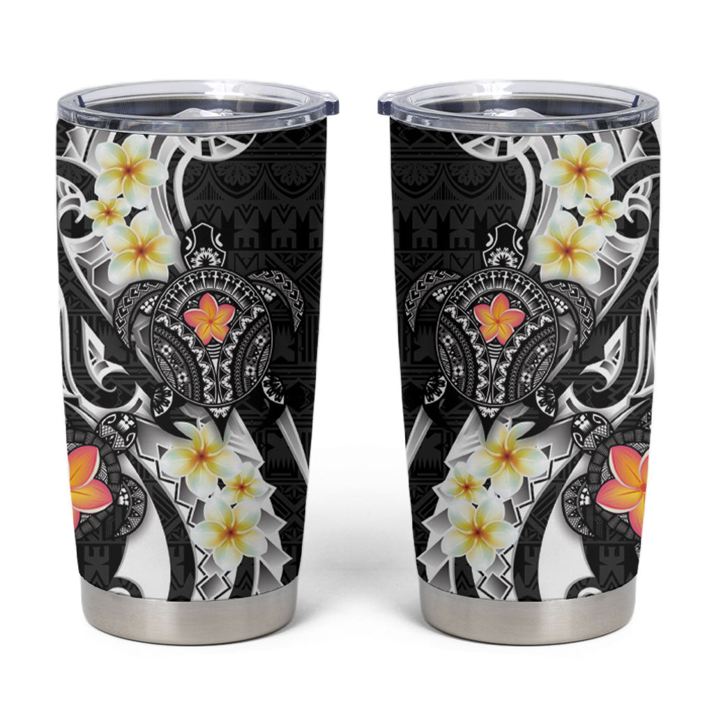 Bula Fiji Tapa Turtle Tumbler Cup Plumeria Fijian Masi Vonu Black LT14 Black - Polynesian Pride