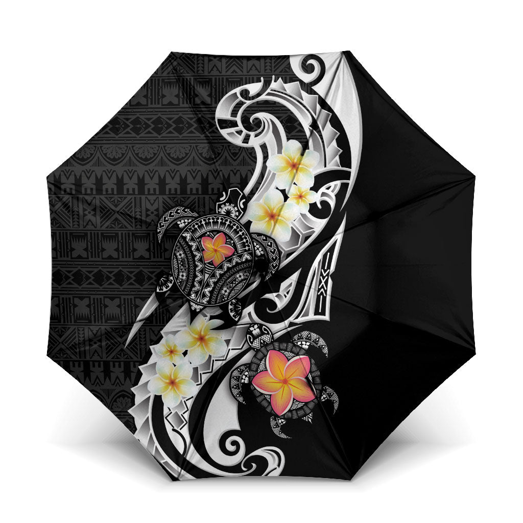 Bula Fiji Tapa Turtle Umbrella Plumeria Fijian Masi Vonu Black LT14 One Size Folded 11.42 inch Opened Diameter 37.4 inch Black - Polynesian Pride