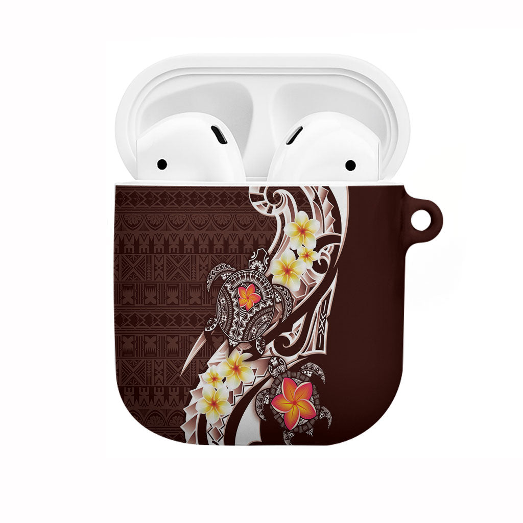 Bula Fiji Tapa Turtle AirPods Case Plumeria Fijian Masi Vonu Brown LT14 Brown - Polynesian Pride