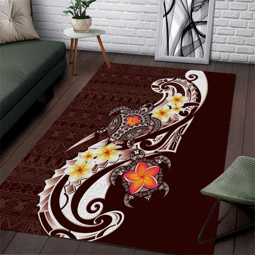 Bula Fiji Tapa Turtle Area Rug Plumeria Fijian Masi Vonu Brown LT14 Brown - Polynesian Pride