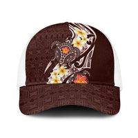 Bula Fiji Tapa Turtle Baseball Net Cap Plumeria Fijian Masi Vonu Brown LT14 One Size White Brown - Polynesian Pride