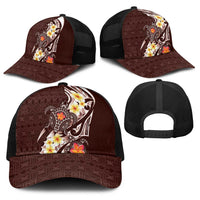 Bula Fiji Tapa Turtle Baseball Net Cap Plumeria Fijian Masi Vonu Brown LT14 - Polynesian Pride