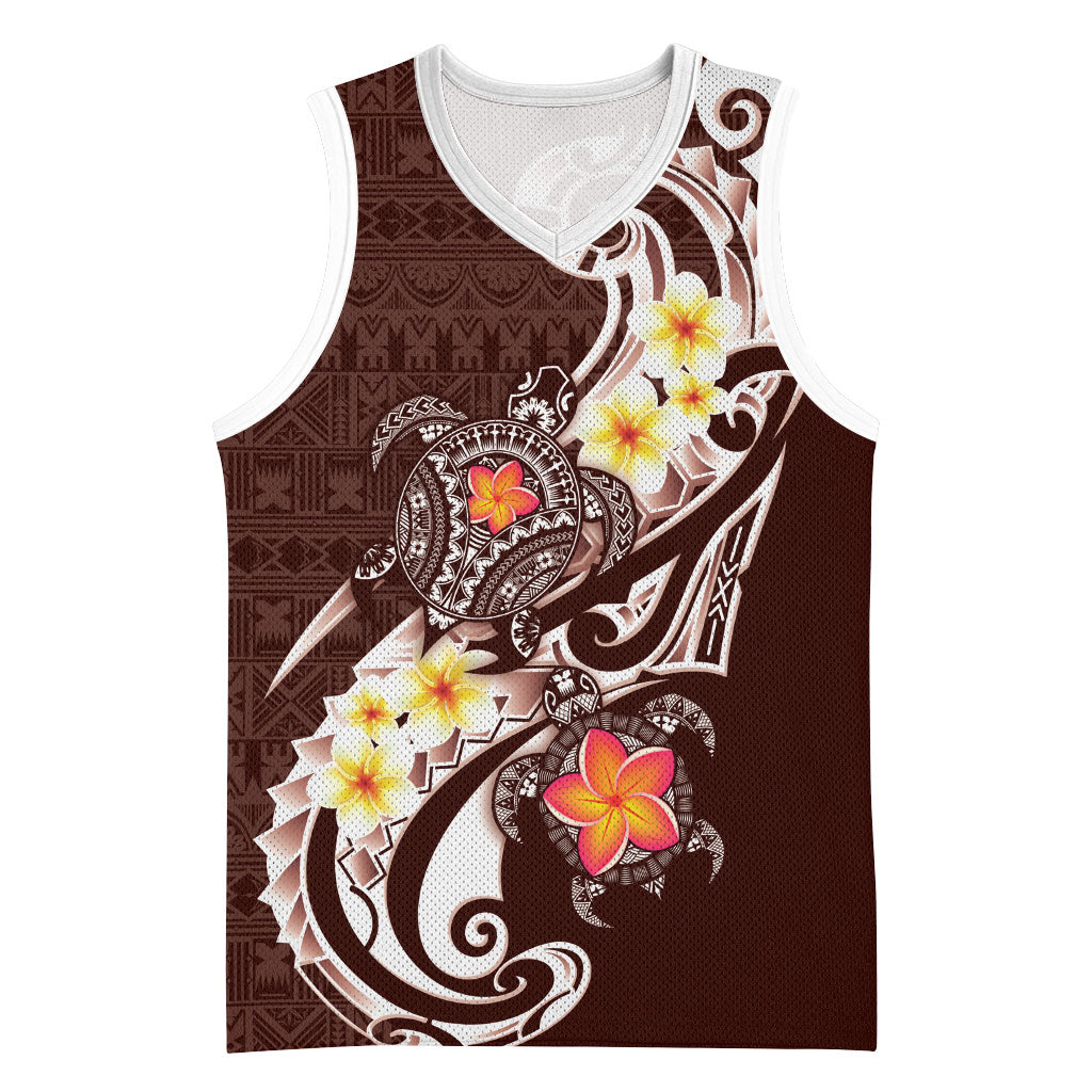 Bula Fiji Tapa Turtle Basketball Jersey Plumeria Fijian Masi Vonu Brown LT14 Unisex Brown - Polynesian Pride