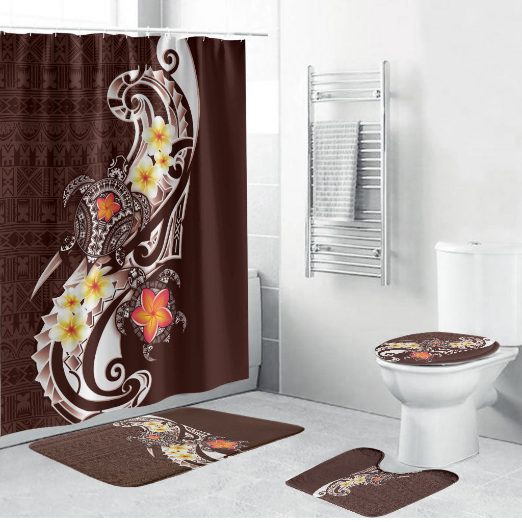 Bula Fiji Tapa Turtle Bathroom Set Plumeria Fijian Masi Vonu Brown LT14 Bathroom Set (4 pcs) Brown - Polynesian Pride