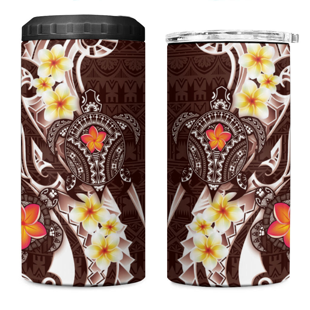 Bula Fiji Tapa Turtle 4 in 1 Can Cooler Tumbler Plumeria Fijian Masi Vonu Brown LT14 One Size: 16 oz Brown - Polynesian Pride