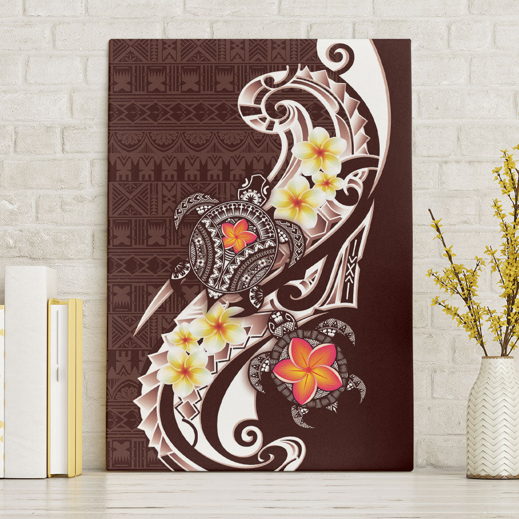 Bula Fiji Tapa Turtle Canvas Wall Art Plumeria Fijian Masi Vonu Brown LT14 Without Frame Brown - Polynesian Pride