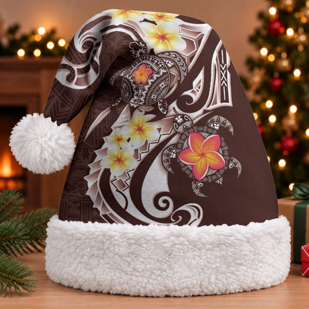 Bula Fiji Tapa Turtle Christmas Santa Hat Plumeria Fijian Masi Vonu Brown LT14 With Fur Brown - Polynesian Pride
