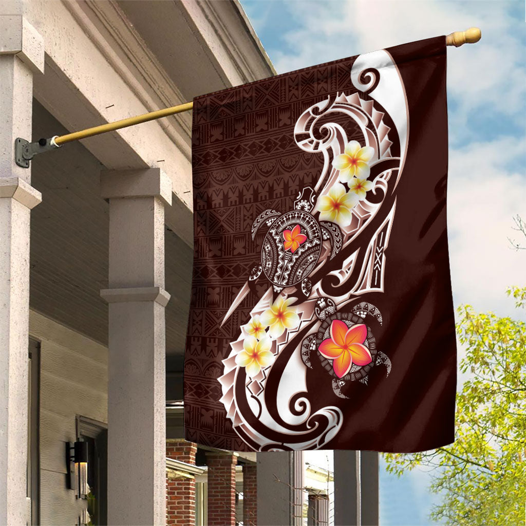 Bula Fiji Tapa Turtle Garden Flag Plumeria Fijian Masi Vonu Brown LT14 House Flag Brown - Polynesian Pride