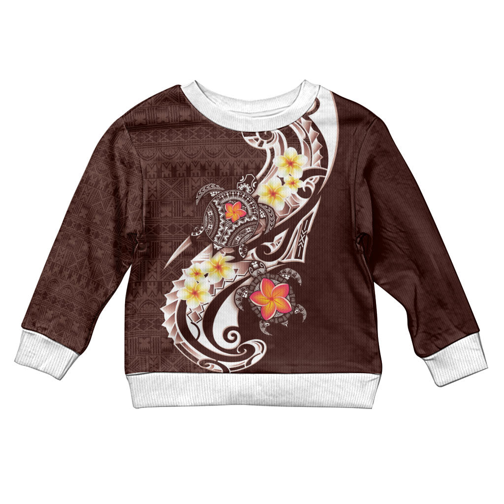 Bula Fiji Tapa Turtle Kid Ugly Christmas Sweater Plumeria Fijian Masi Vonu Brown LT14 Kid Brown - Polynesian Pride