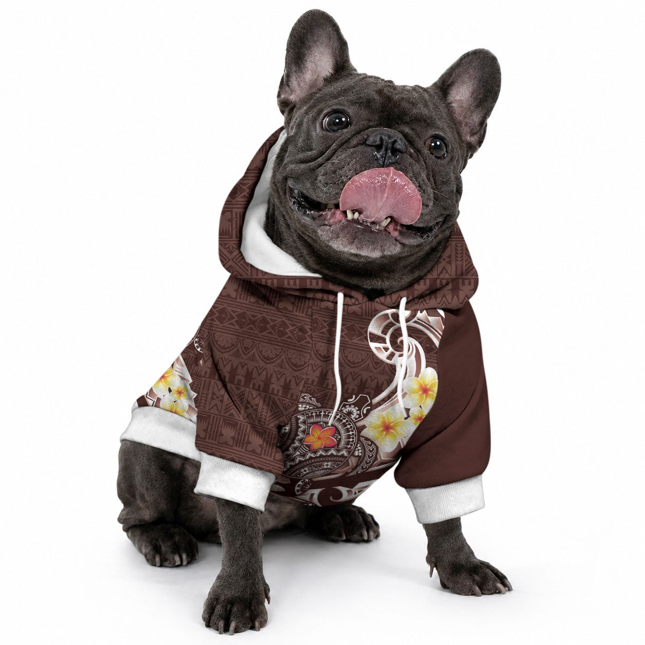 Bula Fiji Tapa Turtle Pet Hoodie Plumeria Fijian Masi Vonu Brown LT14 - Polynesian Pride