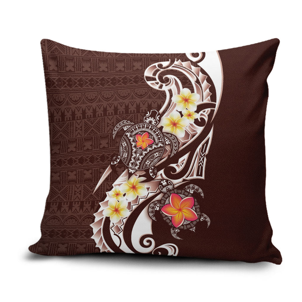 Bula Fiji Tapa Turtle Pillow Cover Plumeria Fijian Masi Vonu Brown LT14 Brown - Polynesian Pride