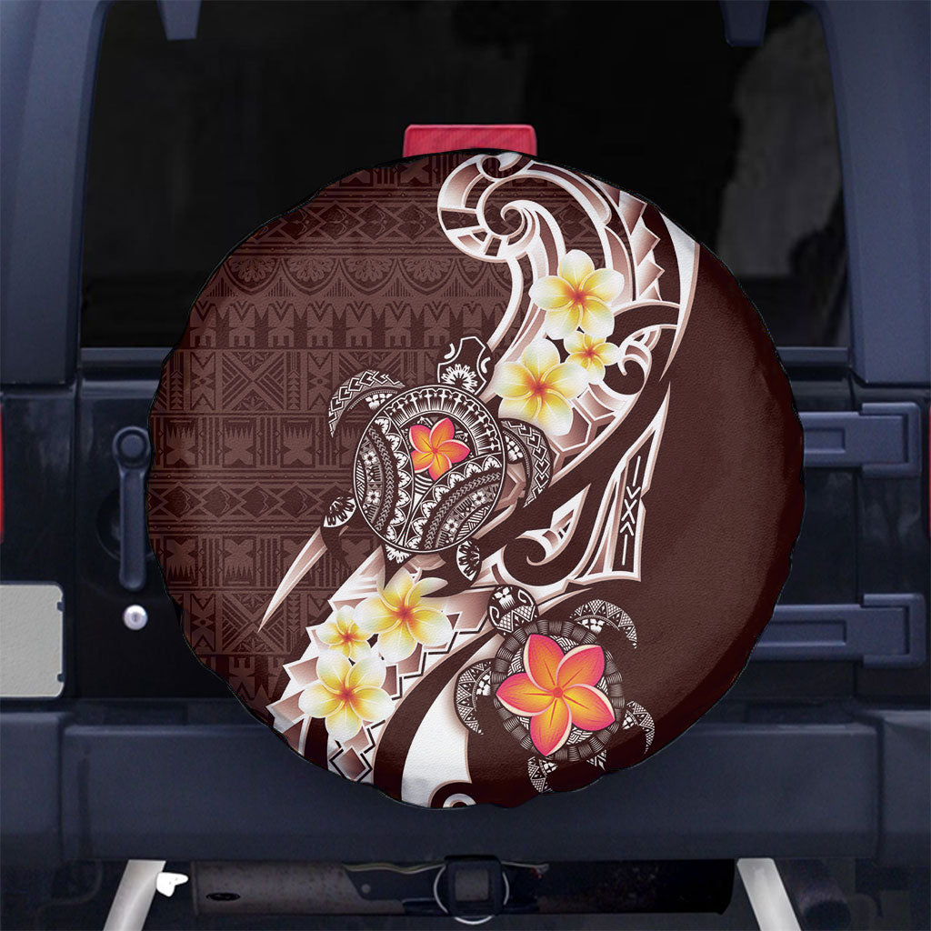 Bula Fiji Tapa Turtle Spare Tire Cover Plumeria Fijian Masi Vonu Brown LT14 No hole Brown - Polynesian Pride