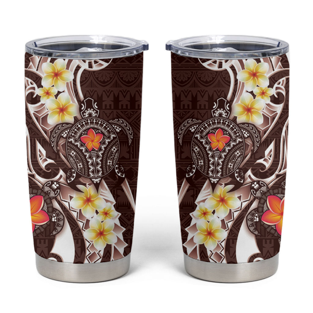 Bula Fiji Tapa Turtle Tumbler Cup Plumeria Fijian Masi Vonu Brown LT14 Brown - Polynesian Pride
