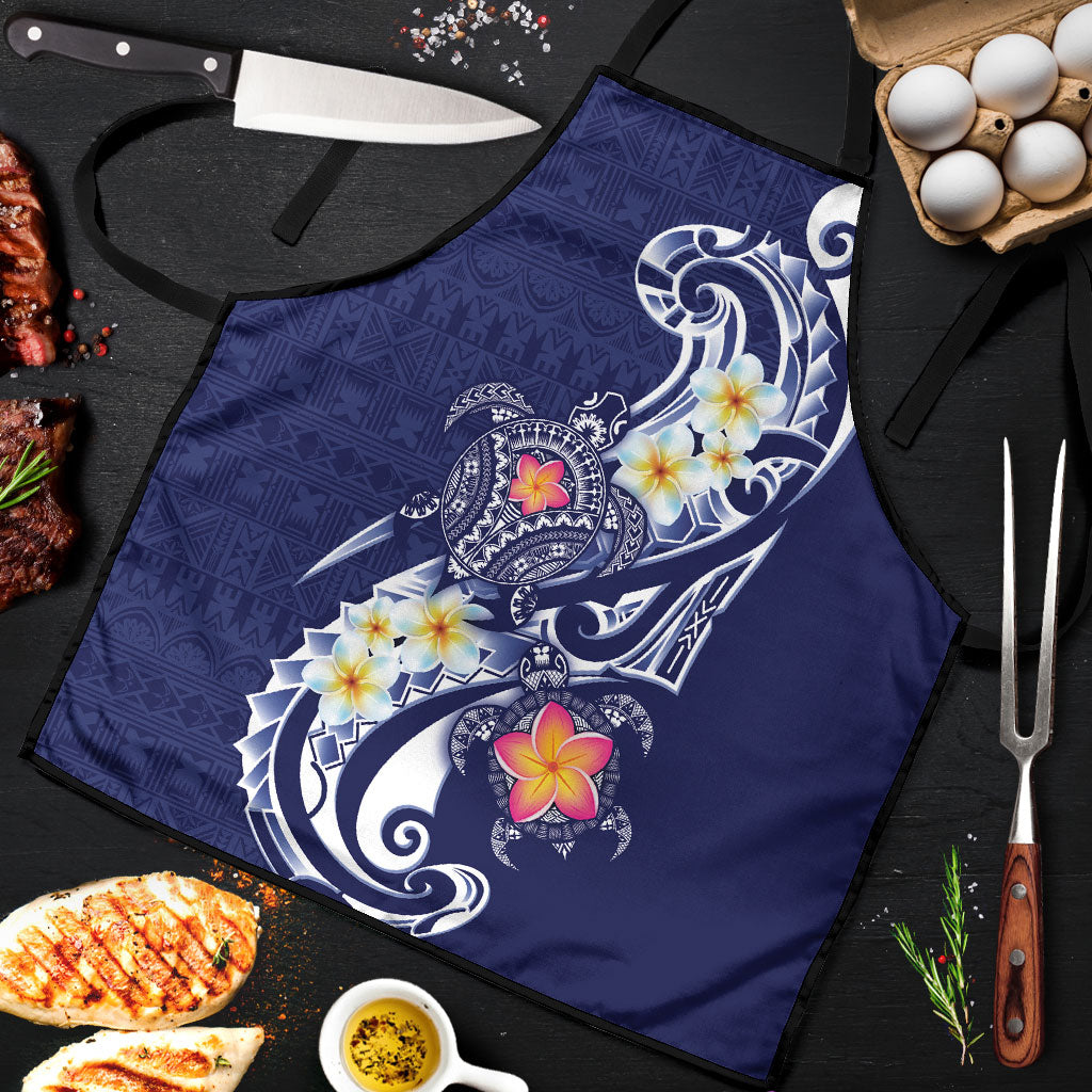 Bula Fiji Tapa Turtle Apron Plumeria Fijian Masi Vonu Midnight Blue LT14 Midnight Blue - Polynesian Pride