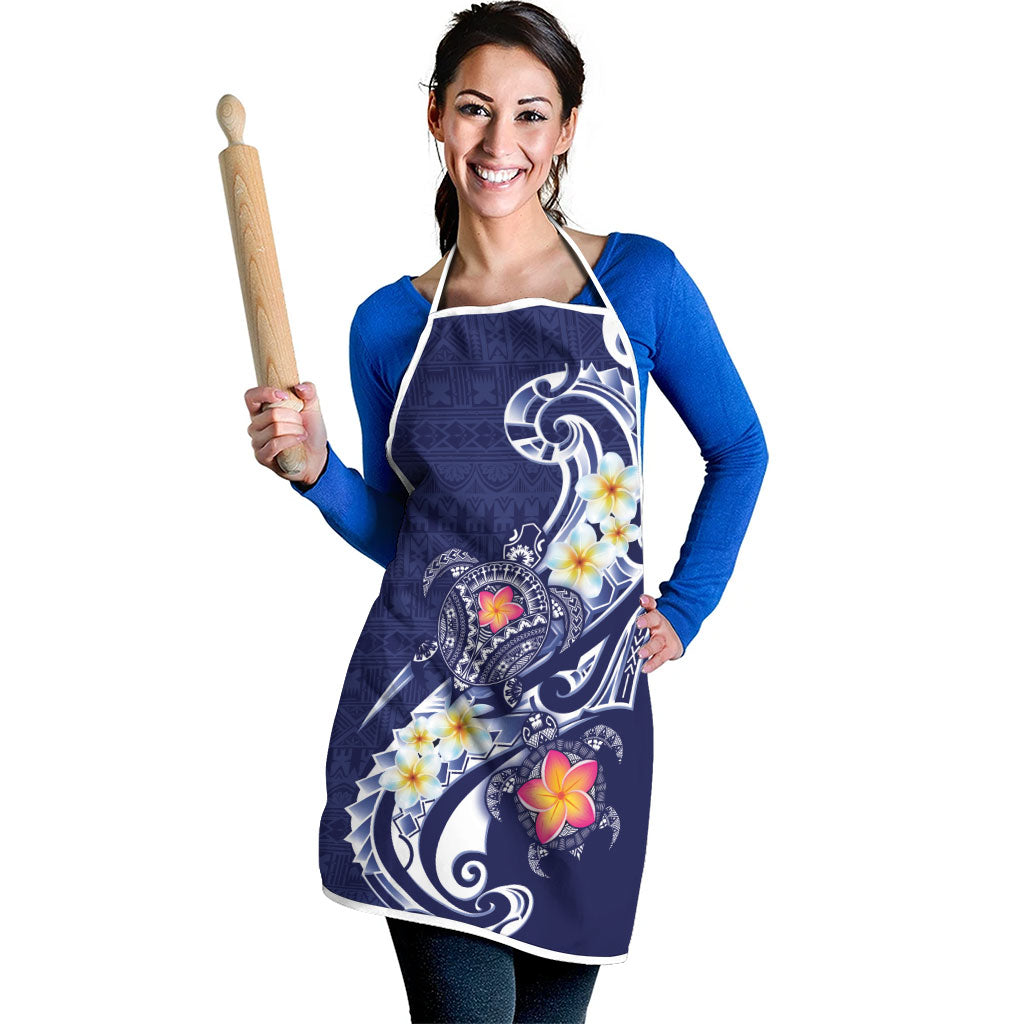 Bula Fiji Tapa Turtle Apron Plumeria Fijian Masi Vonu Midnight Blue LT14 - Polynesian Pride