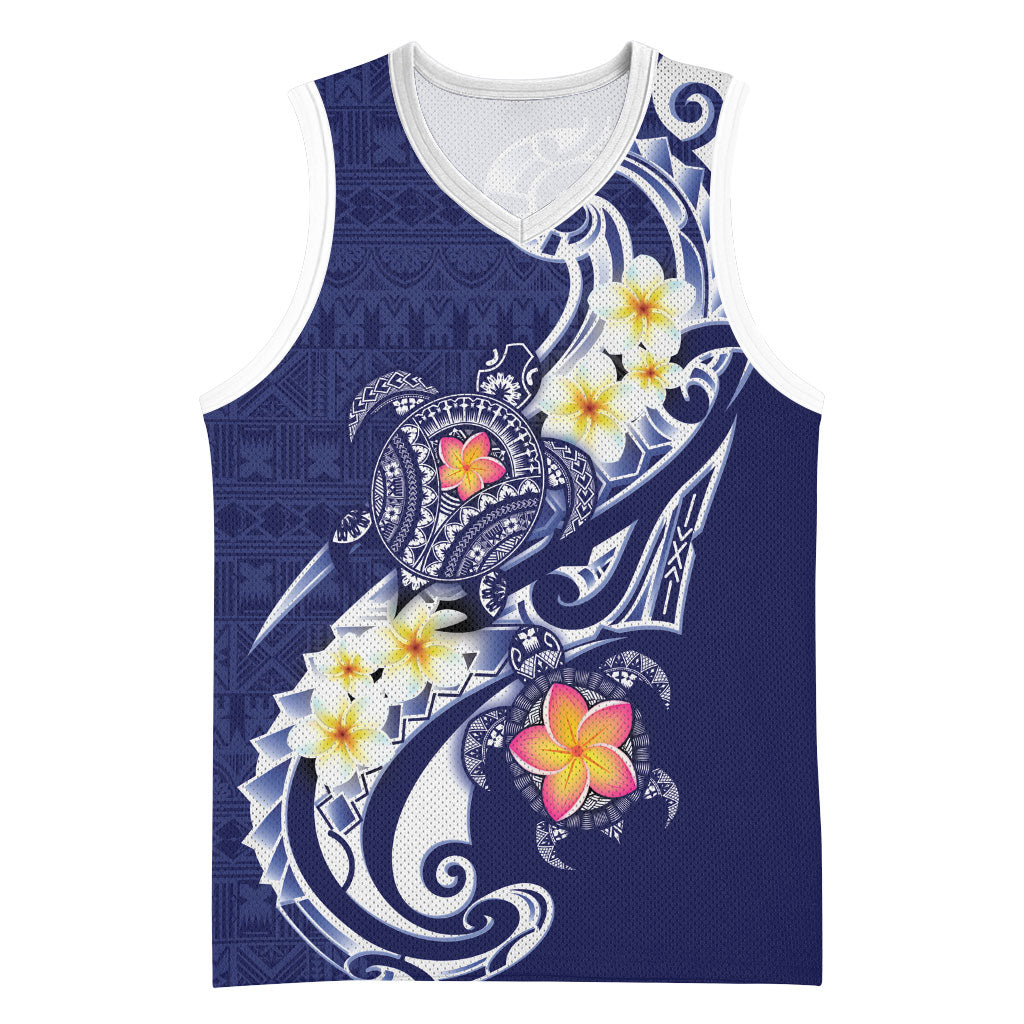 Bula Fiji Tapa Turtle Basketball Jersey Plumeria Fijian Masi Vonu Midnight Blue LT14 Unisex Midnight Blue - Polynesian Pride