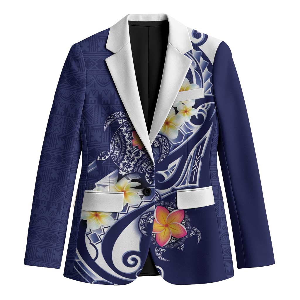 Bula Fiji Tapa Turtle Blazer Plumeria Fijian Masi Vonu Midnight Blue LT14 Unisex Midnight Blue - Polynesian Pride