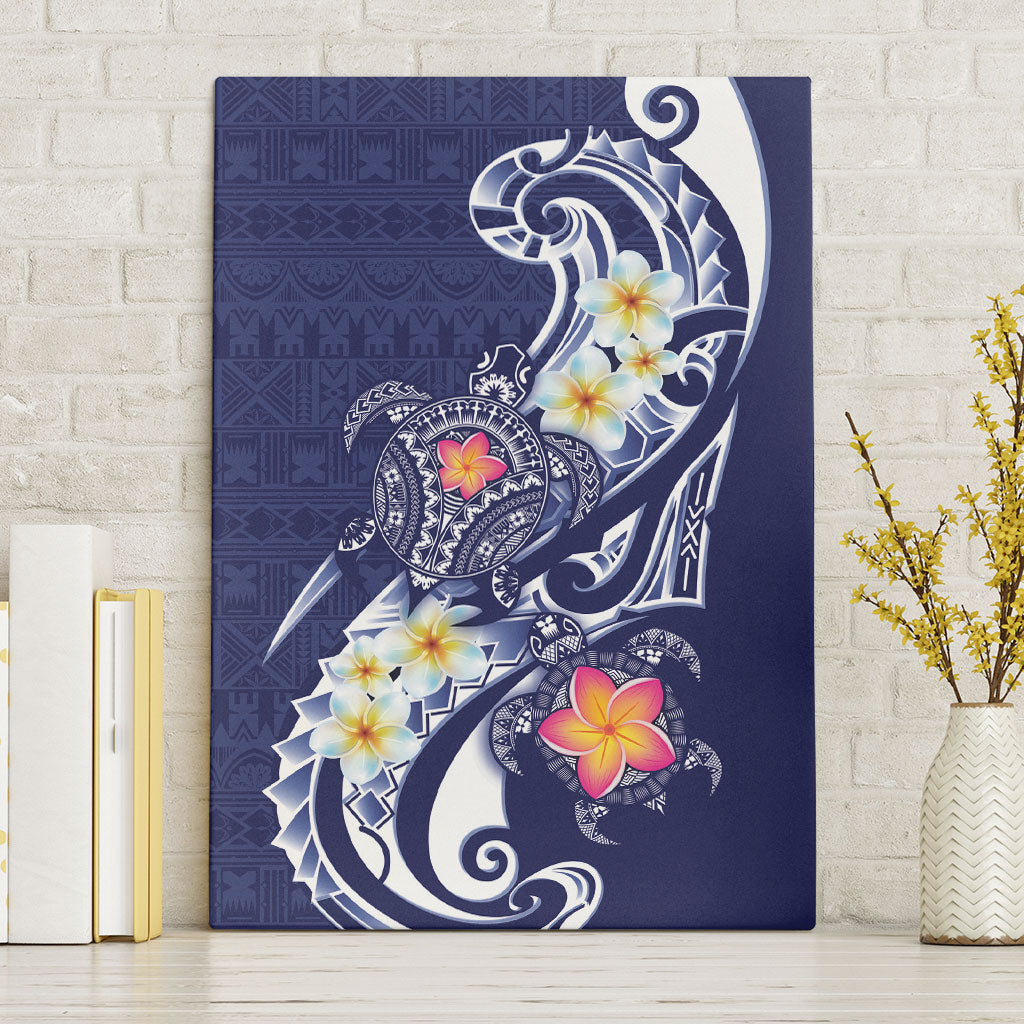 Bula Fiji Tapa Turtle Canvas Wall Art Plumeria Fijian Masi Vonu Midnight Blue LT14 Without Frame Midnight Blue - Polynesian Pride