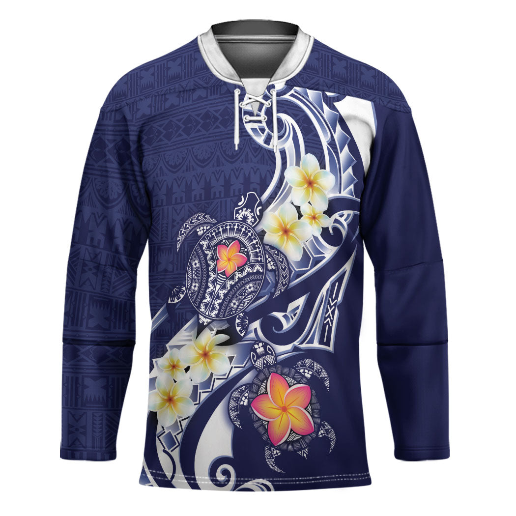Bula Fiji Tapa Turtle Hockey Jersey Plumeria Fijian Masi Vonu Midnight Blue LT14 Unisex Midnight Blue - Polynesian Pride