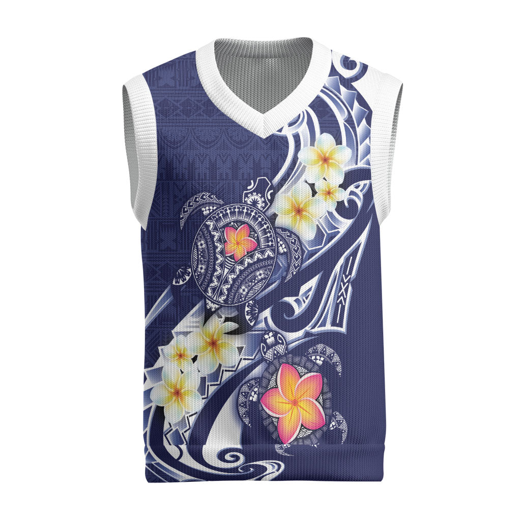 Bula Fiji Tapa Turtle Christmas Knitted V-Neck Vest Plumeria Fijian Masi Vonu Midnight Blue LT14 Midnight Blue - Polynesian Pride