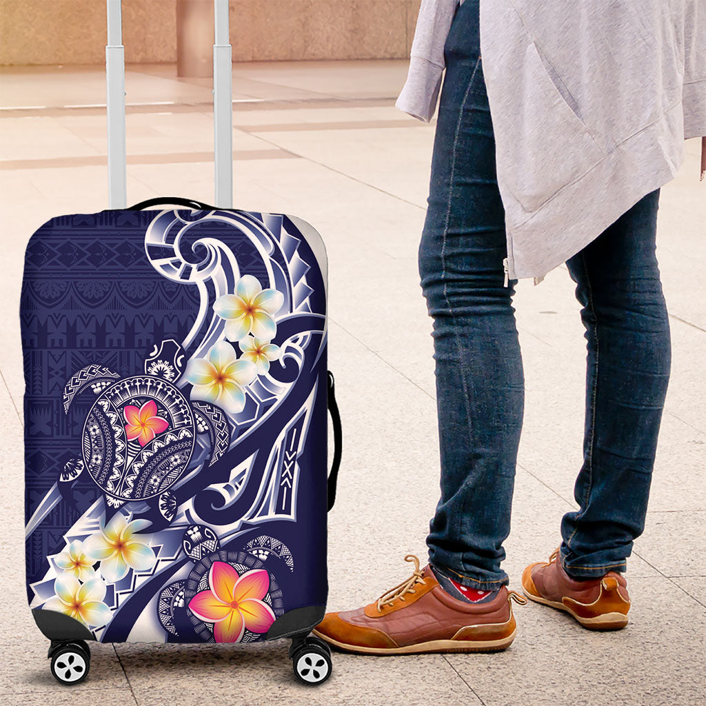 Bula Fiji Tapa Turtle Luggage Cover Plumeria Fijian Masi Vonu Midnight Blue LT14 Midnight Blue - Polynesian Pride