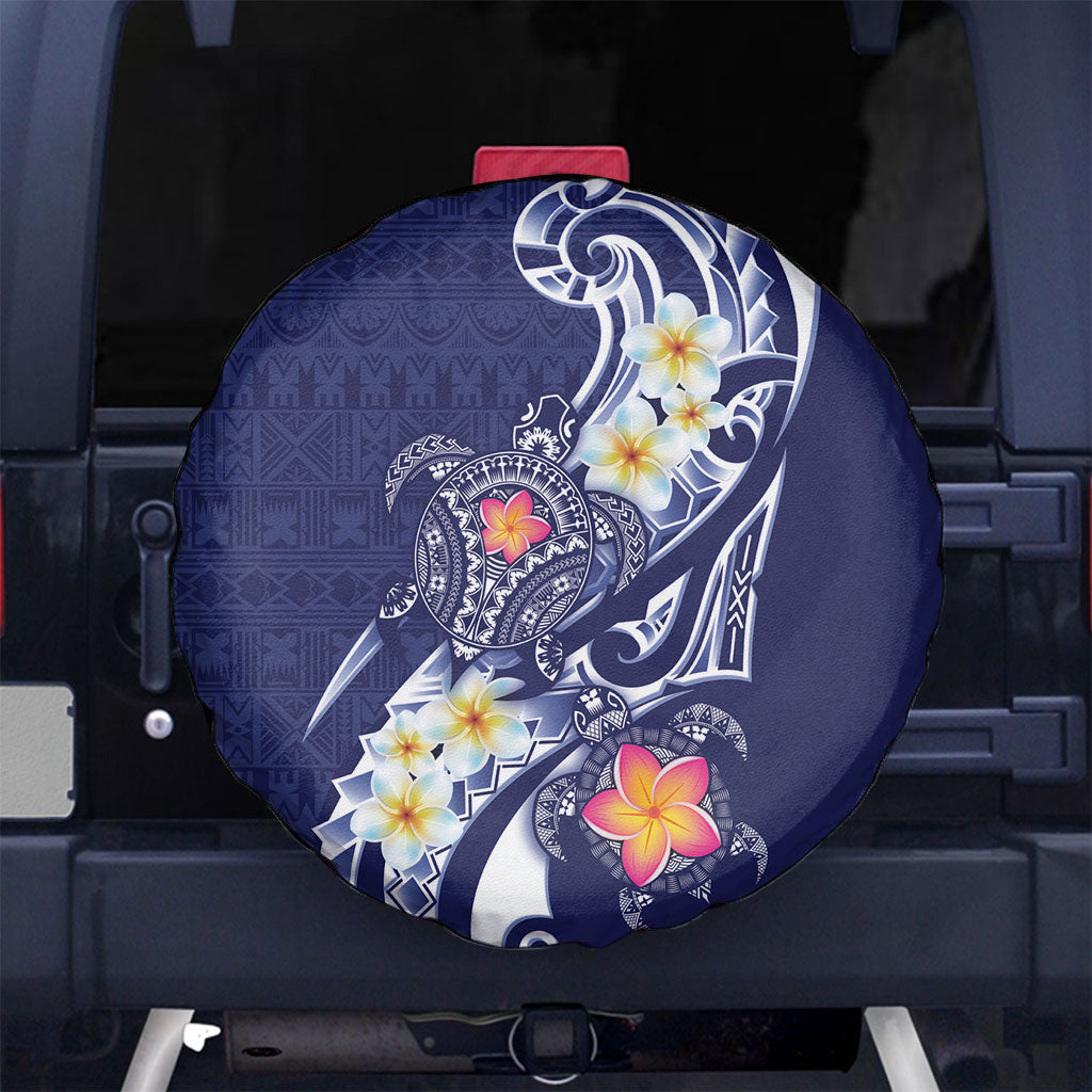 Bula Fiji Tapa Turtle Spare Tire Cover Plumeria Fijian Masi Vonu Midnight Blue LT14 No hole Midnight Blue - Polynesian Pride
