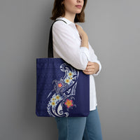 Bula Fiji Tapa Turtle Tote Bag Plumeria Fijian Masi Vonu Midnight Blue LT14 - Polynesian Pride