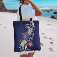 Bula Fiji Tapa Turtle Tote Bag Plumeria Fijian Masi Vonu Midnight Blue LT14 - Polynesian Pride