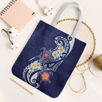 Bula Fiji Tapa Turtle Tote Bag Plumeria Fijian Masi Vonu Midnight Blue LT14 White Strap One Size Midnight Blue - Polynesian Pride