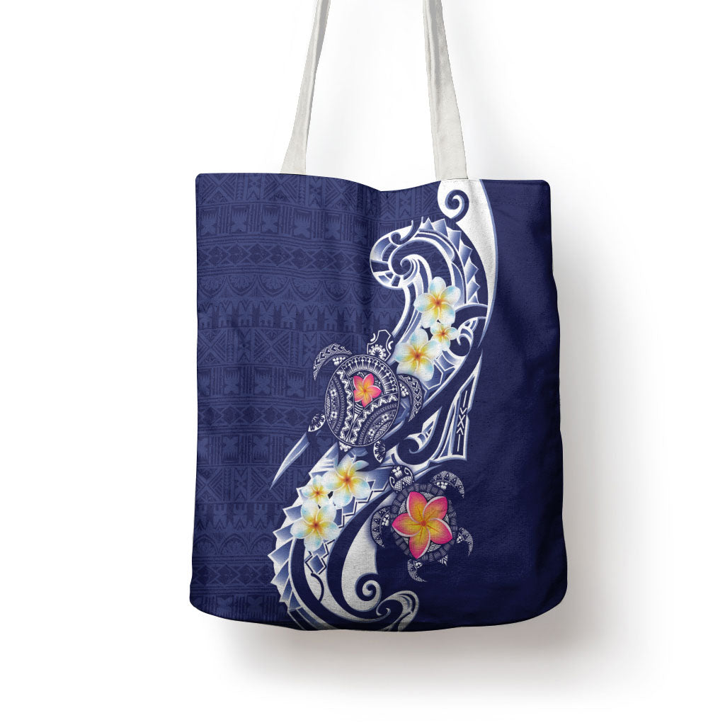 Bula Fiji Tapa Turtle Tote Bag Plumeria Fijian Masi Vonu Midnight Blue LT14 - Polynesian Pride