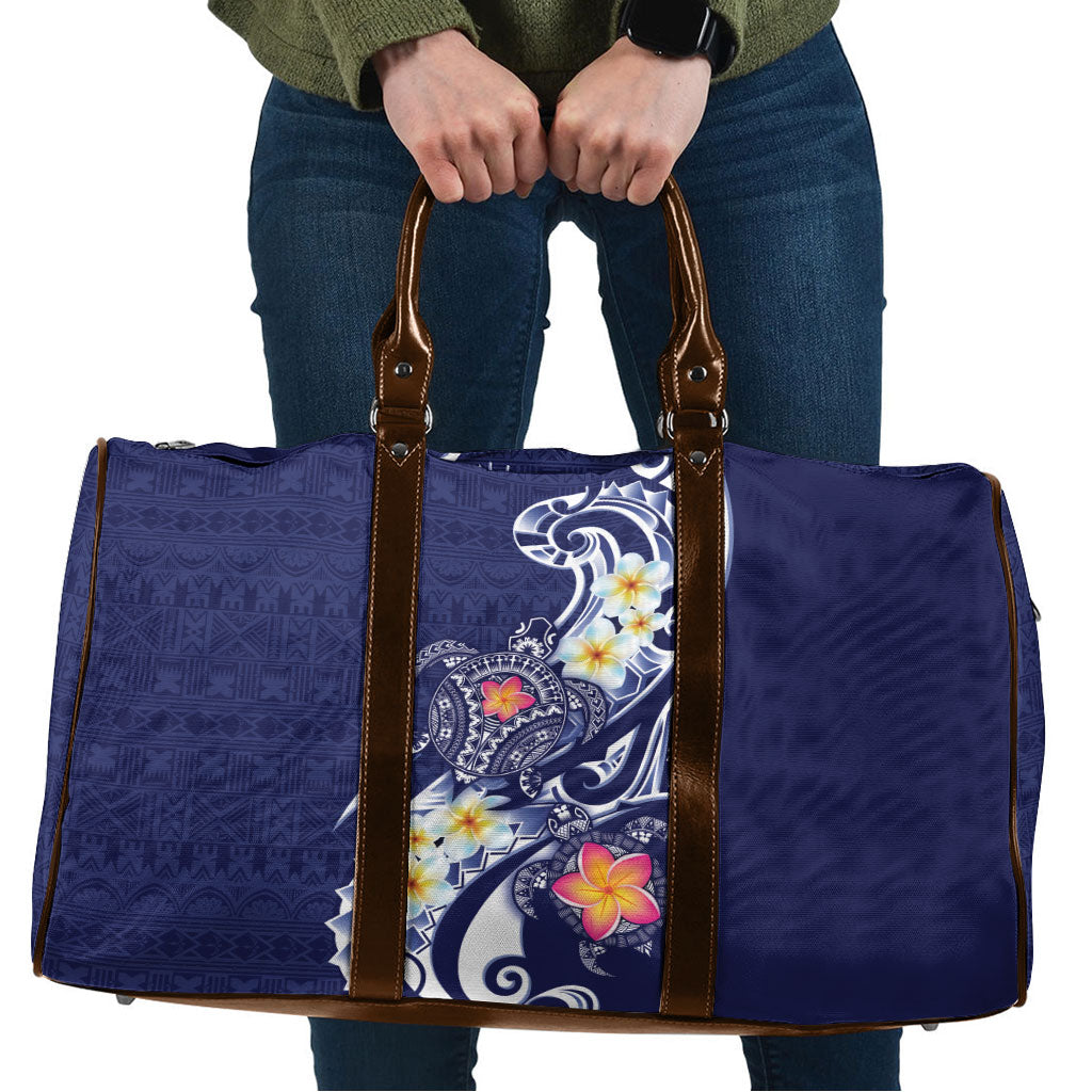 Bula Fiji Tapa Turtle Travel Bag Plumeria Fijian Masi Vonu Midnight Blue LT14 Midnight Blue - Polynesian Pride