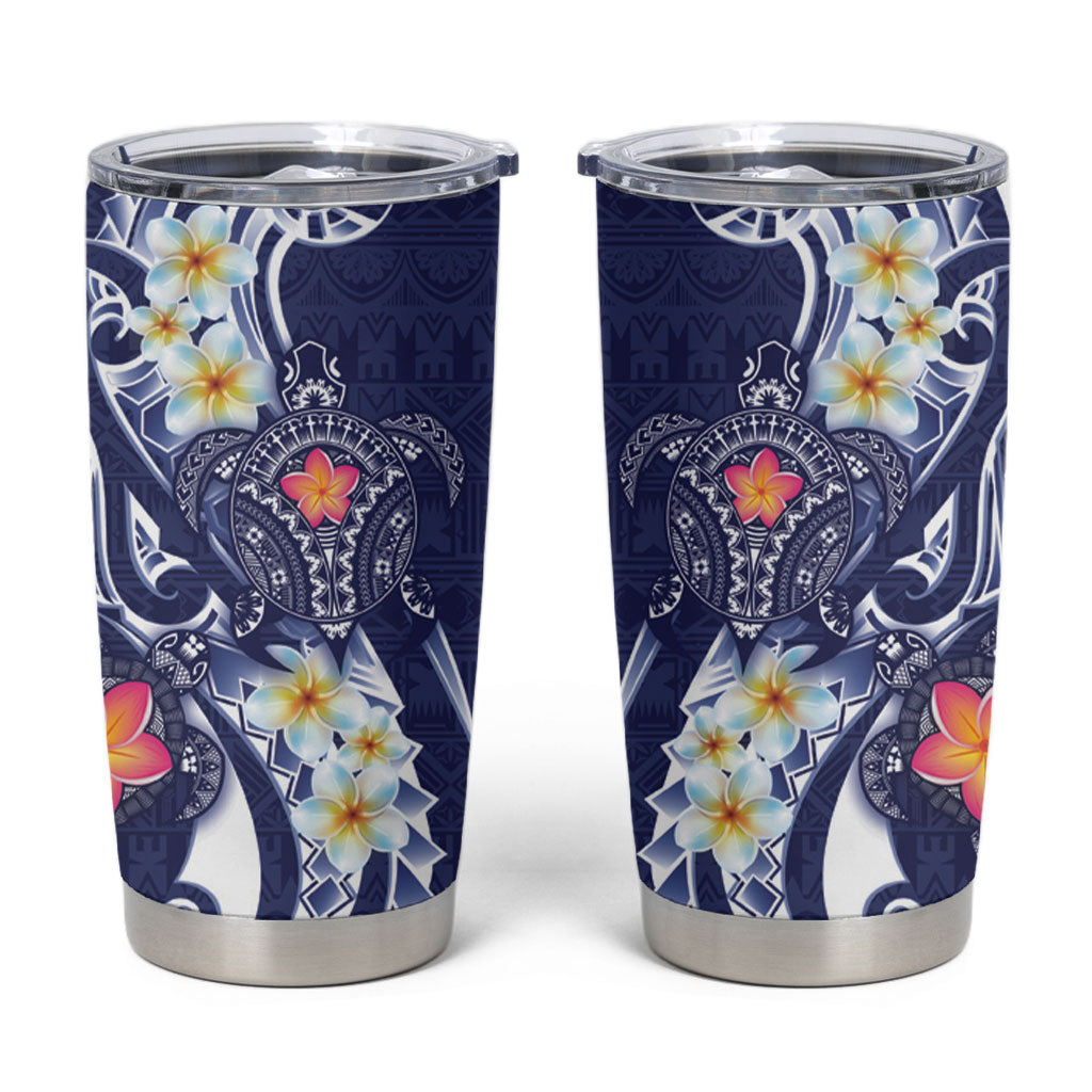 Bula Fiji Tapa Turtle Tumbler Cup Plumeria Fijian Masi Vonu Midnight Blue LT14 Midnight Blue - Polynesian Pride