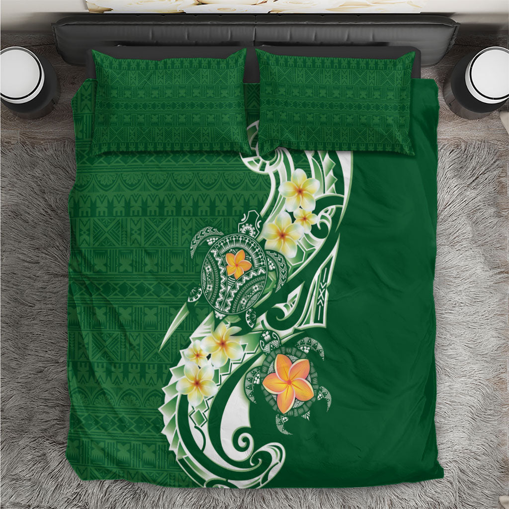 Bula Fiji Tapa Turtle Bedding Set Plumeria Fijian Masi Vonu Green LT14 Green - Polynesian Pride