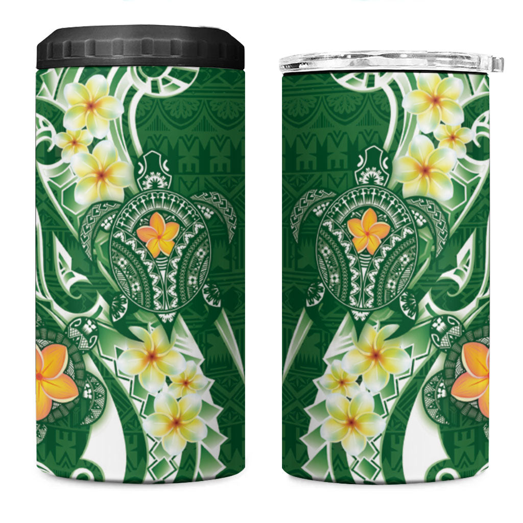 Bula Fiji Tapa Turtle 4 in 1 Can Cooler Tumbler Plumeria Fijian Masi Vonu Green LT14 One Size: 16 oz Green - Polynesian Pride