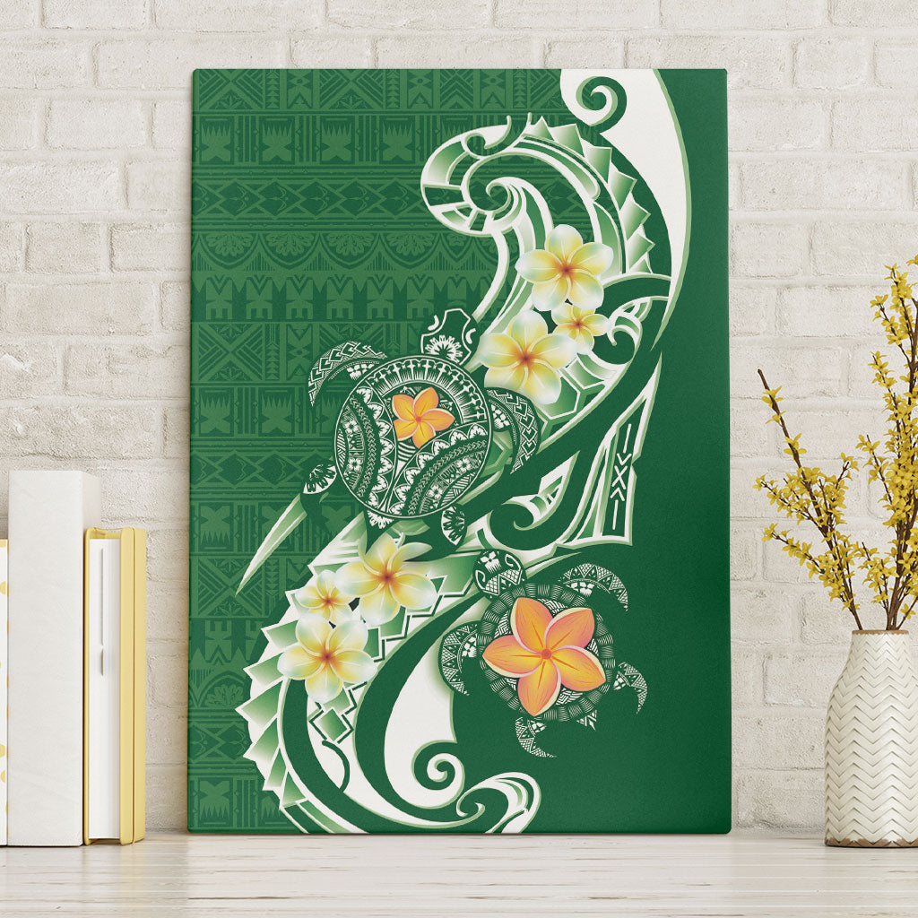 Bula Fiji Tapa Turtle Canvas Wall Art Plumeria Fijian Masi Vonu Green LT14 Without Frame Green - Polynesian Pride