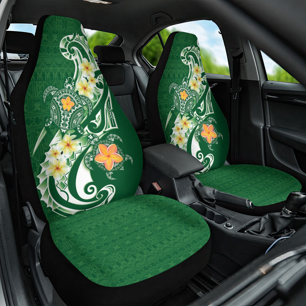 Bula Fiji Tapa Turtle Car Seat Cover Plumeria Fijian Masi Vonu Green LT14 One Size Green - Polynesian Pride