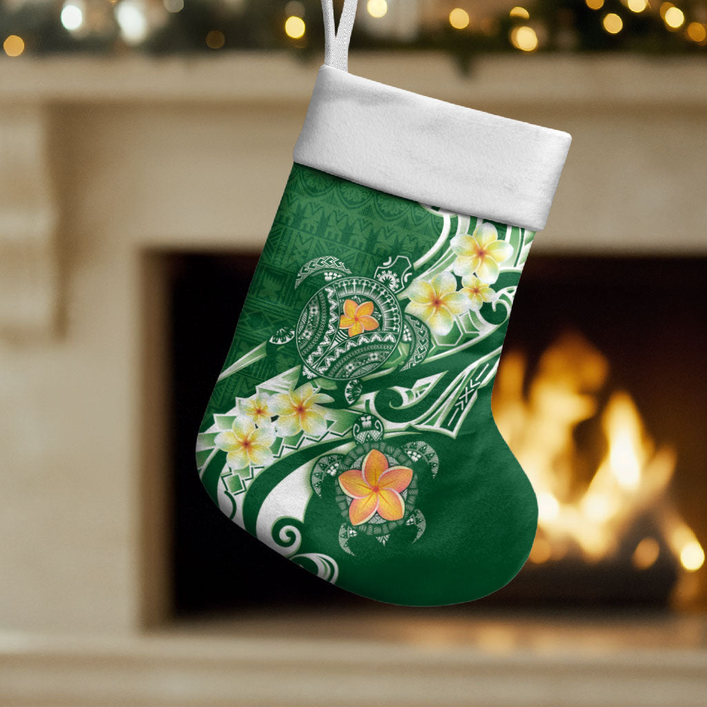 Bula Fiji Tapa Turtle Christmas Stocking Plumeria Fijian Masi Vonu Green LT14 Set of 2 Green - Polynesian Pride