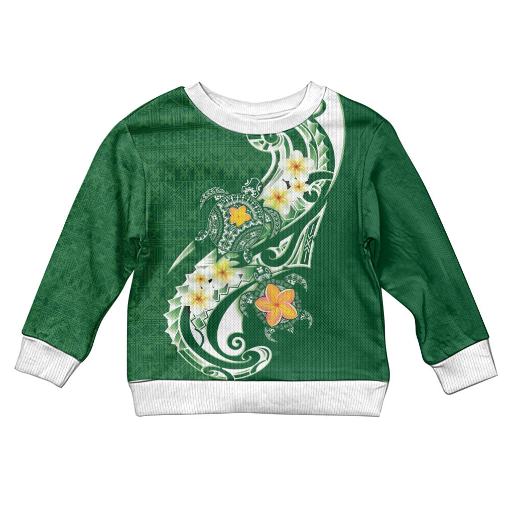Bula Fiji Tapa Turtle Kid Ugly Christmas Sweater Plumeria Fijian Masi Vonu Green LT14 Kid Green - Polynesian Pride