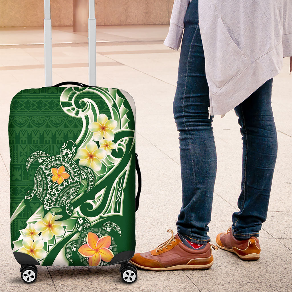 Bula Fiji Tapa Turtle Luggage Cover Plumeria Fijian Masi Vonu Green LT14 Green - Polynesian Pride