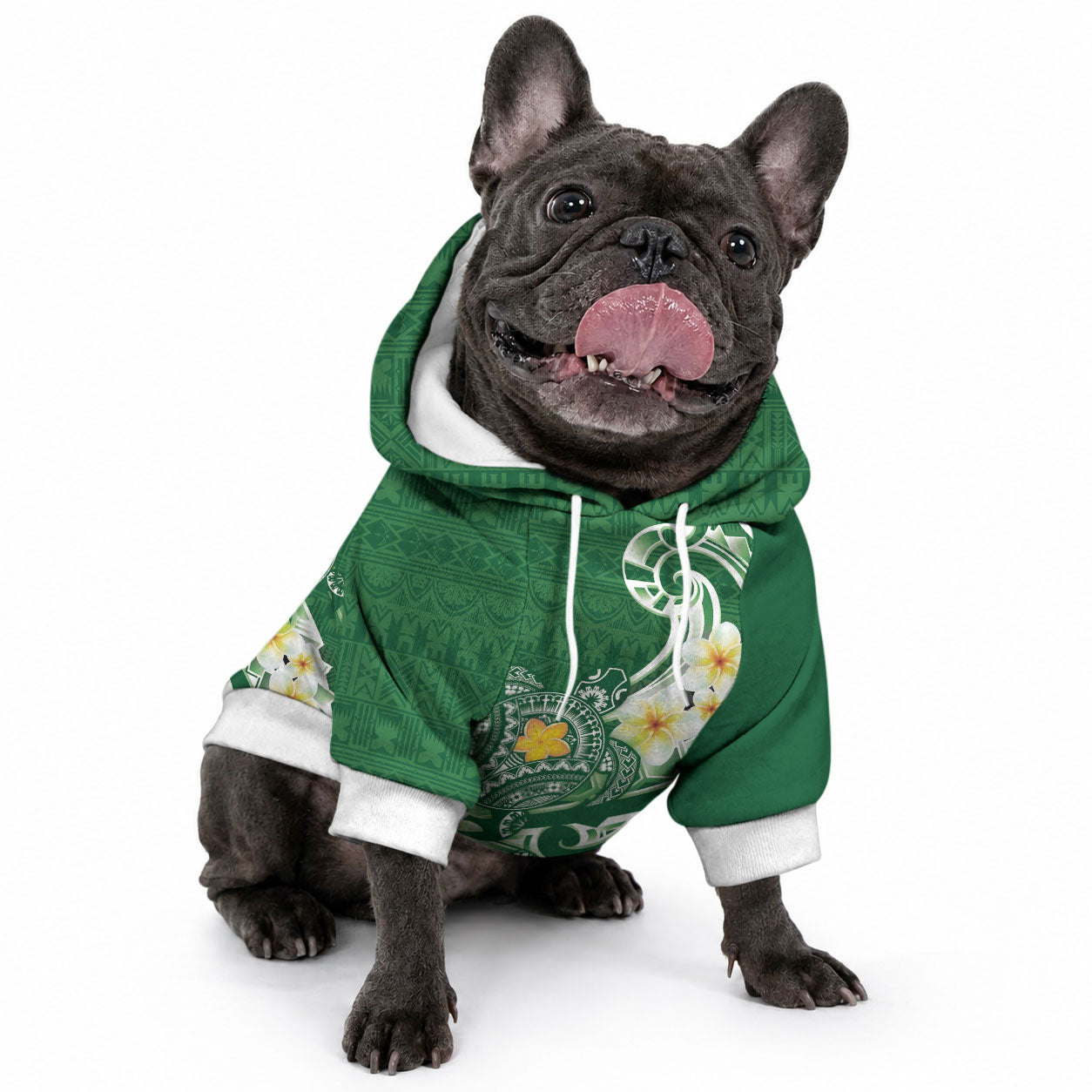 Bula Fiji Tapa Turtle Pet Hoodie Plumeria Fijian Masi Vonu Green LT14 - Polynesian Pride