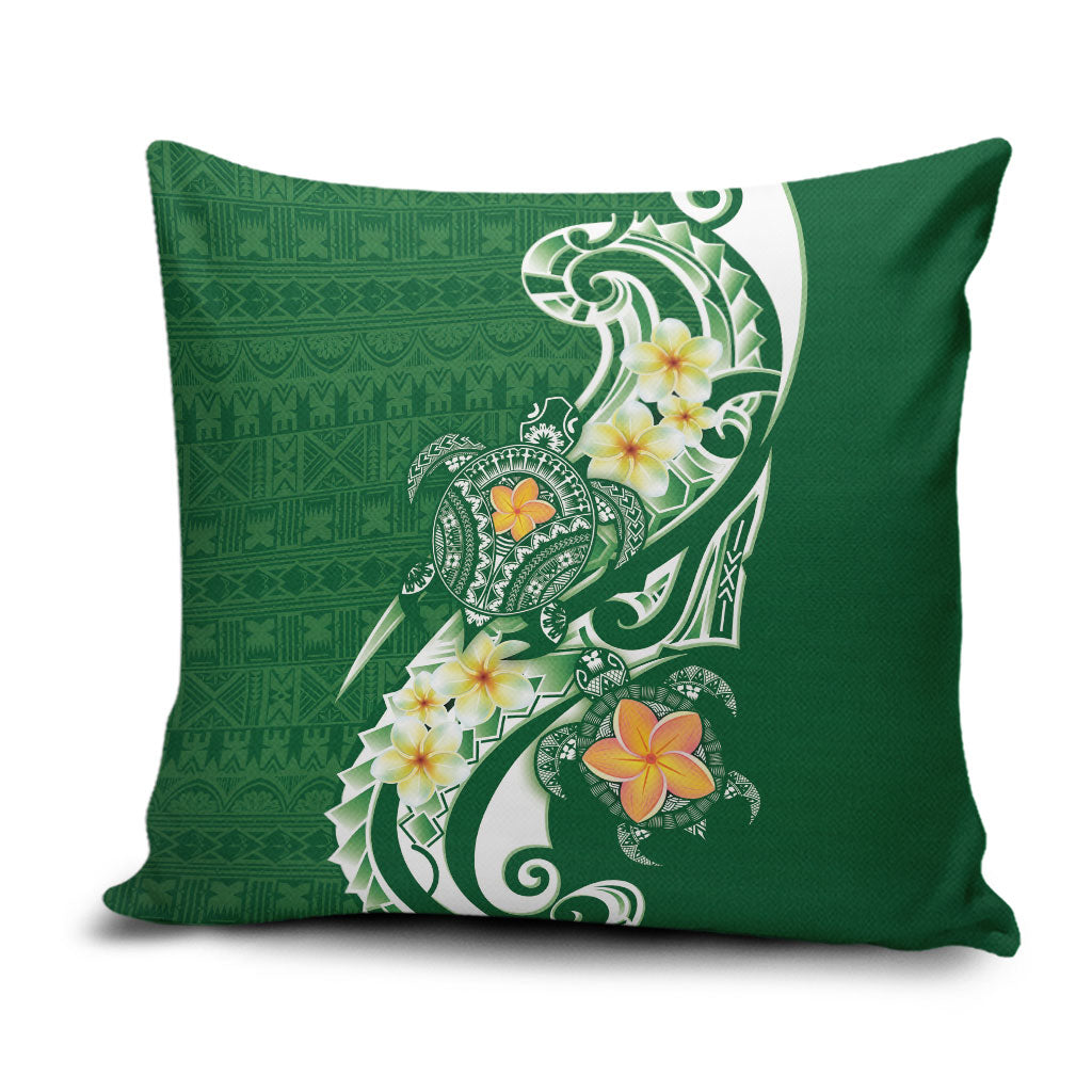Bula Fiji Tapa Turtle Pillow Cover Plumeria Fijian Masi Vonu Green LT14 Green - Polynesian Pride